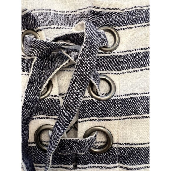 MADEWELL Striped Lace Up Top Size XS Nautical Linen/Cotton Short Sleeve Boxy - Picture 6 of 9
